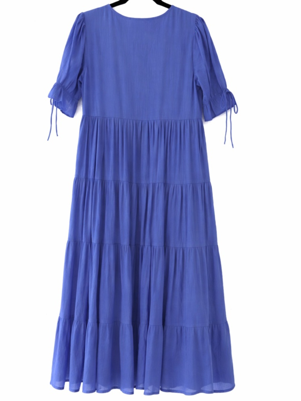 Blue Tiered Midi Dress Boho Cottagecore Button Front Puff Sleeve NWOT Small/Med - Picture 5 of 12